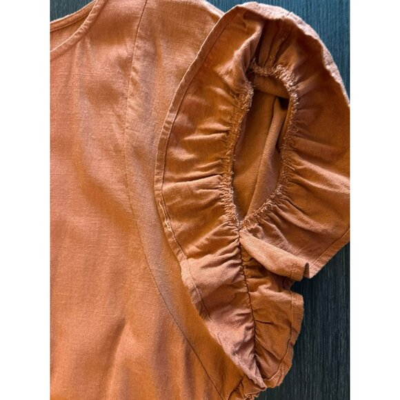 Umgee USA Linen Blend Ruffle Sleeve Floral Back Tunic Top Size Small - Picture 4 of 8